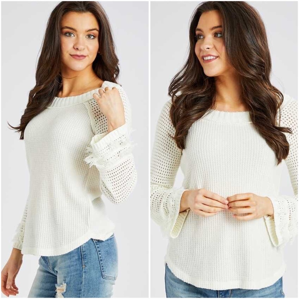 Alter’d State Thermal & Knit Fringe Sleeve Top
